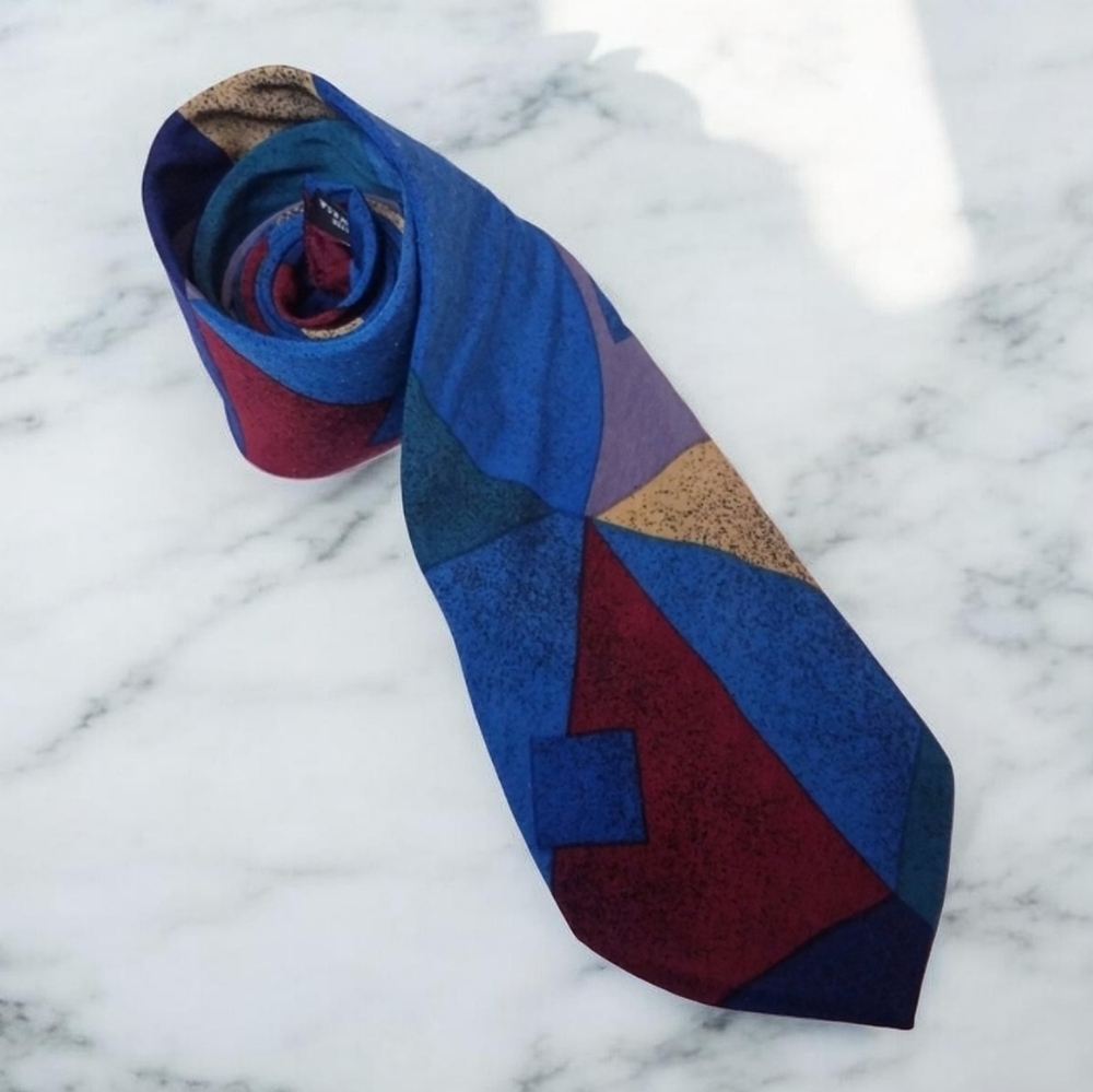 Johnny Carson Men's Tie Vintage Blue Burgundy Gold